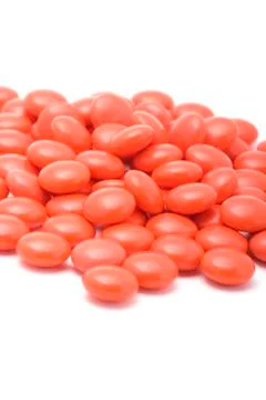 Red tablets close up Foto stock