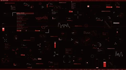 Red Tactical HUD Interface with Neural Cascade Telemetry and Data Visualiza.. Stock Footage 334113876