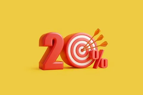 Red target with arrow form the number 20 percent on a yellow background Stock Illustration