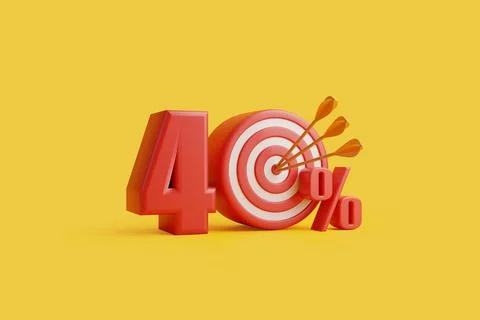 Red target with arrow form the number 40 percent on a yellow background Stock Illustration