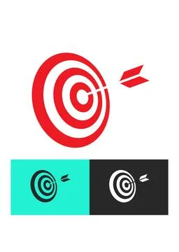 Red Target Board and Flying Dart Icon Set Stock Illustration