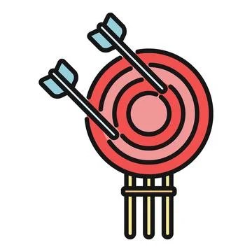 Red target board with multiple arrows hitting Ilustración de archivo