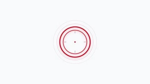 Red Target Scanner with Pulsating Radar Rings Animation on White Background.. Video stock 347067492