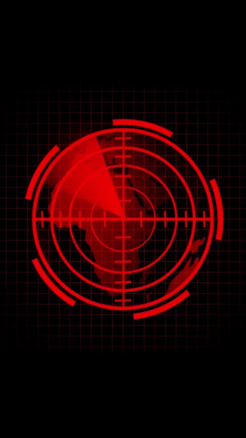 Red targeting reticle with earth map and scan lines. Red radar reticle map... Stock Footage 344842283