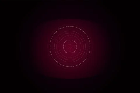 Red targeting scope circle with dashed lines and glowing center point graphic Ilustración de archivo