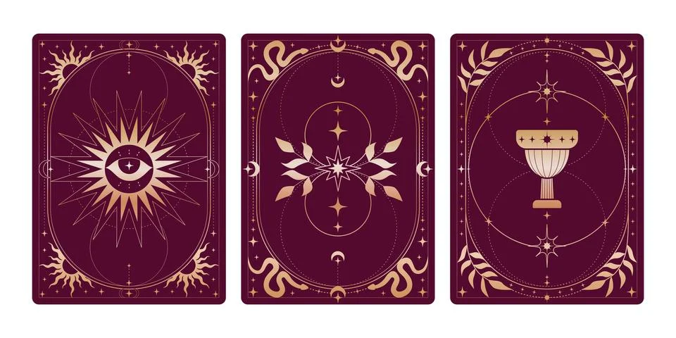 Red tarot cards set with celestial moon and sun 스톡 일러스트