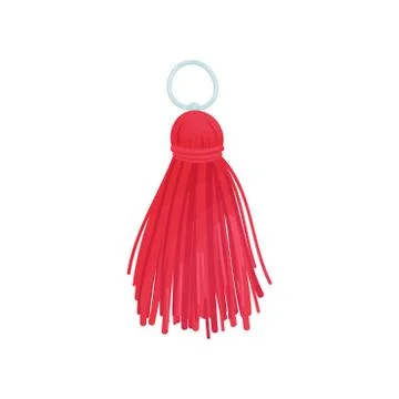 Red tassel from threads. Vector illustration on white background. Illustrazione stock