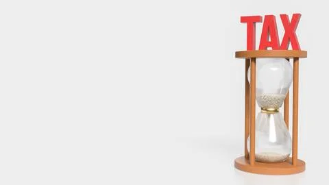 The red Tax text on sand clock for business concept 3d rendering. Stock Illustration