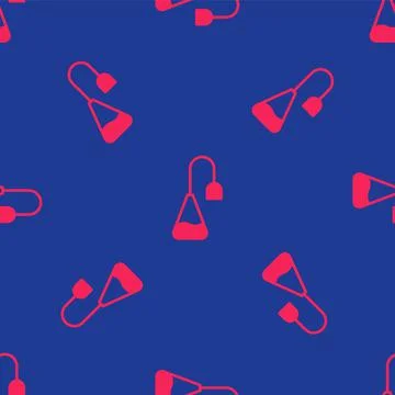 Red Tea bag icon isolated seamless pattern on blue background.  Vector Stock Illustration