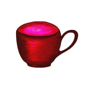Red tea cup on a white background. Icon. Bright watercolor illustration. For Stock Illustration