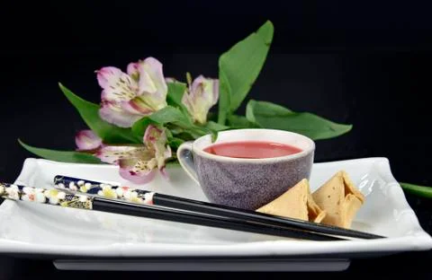 Red Tea With Fortune Cookie Stock Photos