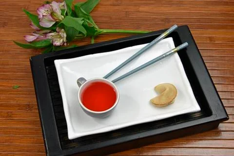 Red Tea With Fortune Cookie Stock Photos