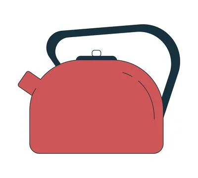 Red tea kettle with modern black handle 2D cartoon object Illustrazione stock