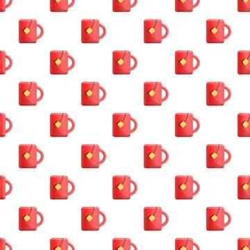 Red tea mug pattern on white background 스톡 일러스트