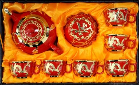 Red tea set Stock Photos