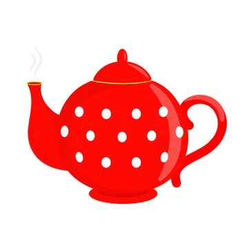 Red teapot with hot tea. Vector image. Icon Stock Illustration