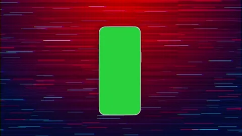 Red tech mobile screen mockup green replace display, colorful fast streaks, and Stock Footage 340548391