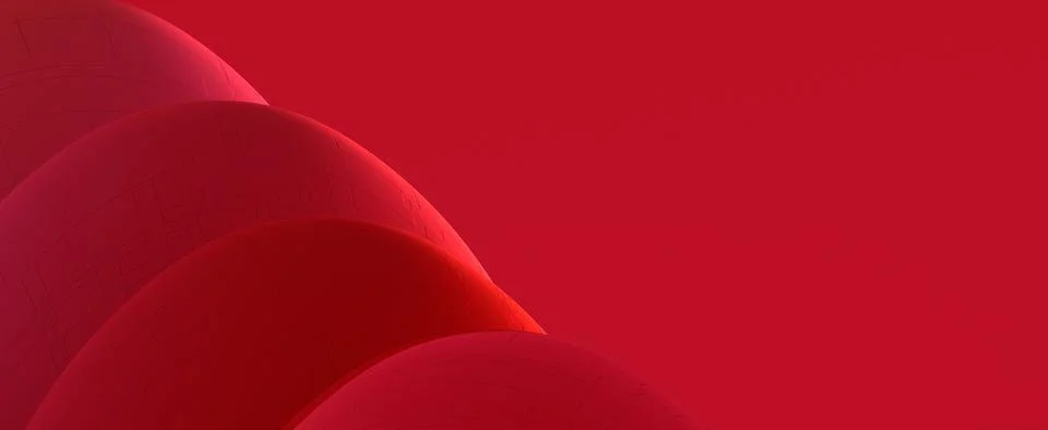 Red techno spheres with orange gradient background Illustrazione stock