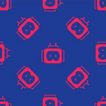 Red Tee plug electric with clipping path icon isolated seamless pattern on blue Stock Illustration