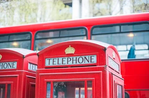 Red Telephone box and pullman in London Stock Photos