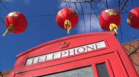 Red Telephone Box Red Lanterns Video stock 37862384