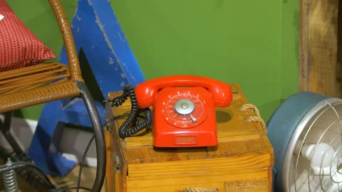 Red telephone in a decorative table Stock Footage 170038894