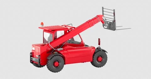 Red telescopic handler forklift rotation animation seamlessly loopable. 3D .. Stock Footage 323007960