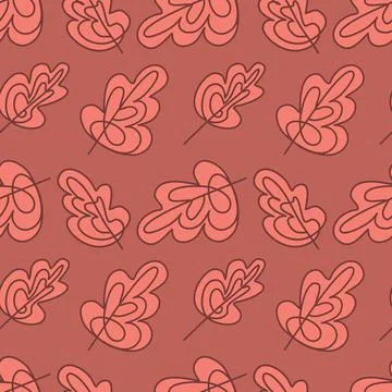 Red terracotta deciduous tree leaf seamless pattern cute trendy hand drawn イラスト素材