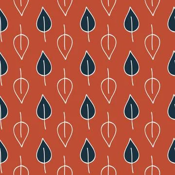 Red terracotta deciduous tree leaf seamless pattern cute trendy hand drawn 스톡 일러스트