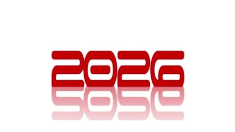 Red text 2026 animated on white background with festive new year celebration Stock Footage 321944981