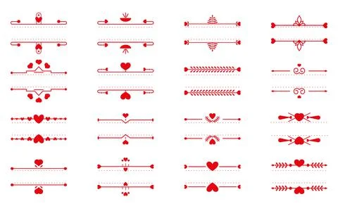 Red text frame thin line decor heart set vector Stock Illustration