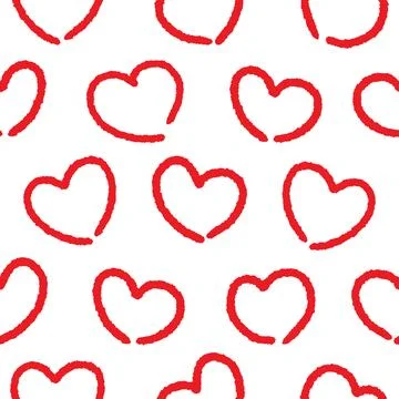 Red textured hearts vector seamless pattern design on white background Stock Illustration