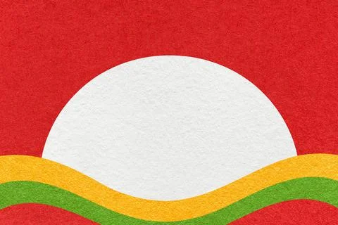 Red textured paper background with white circle for copy space and yellow, gr Stock Illustration