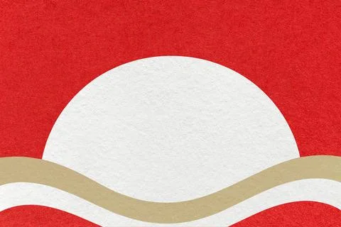 Red textured paper background with white circle for copy space and beige wave 库存插图