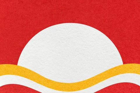 Red textured paper background with white circle for copy space and yellow wav Illustrazione stock