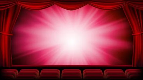 Red Theater Curtain Vector. Red Background. Theater, Opera Or Cinema Closed Stock Illustration