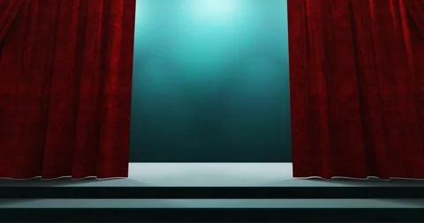 Red theater curtains dramatically opening to unveil stage Stock Footage 286201196