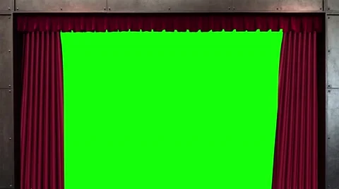 Red Theater Curtains on Proscenium Open to Green Screen 库存影片 59665339