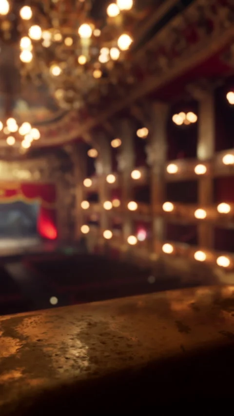 Red theater with golden elements in dark light Stock Footage 273803071
