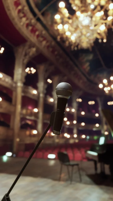 Red theater with golden elements in dark light Stock Footage 280465871