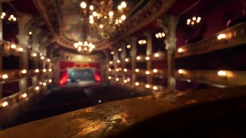 Red theater with golden elements in dark light Stock Illustration
