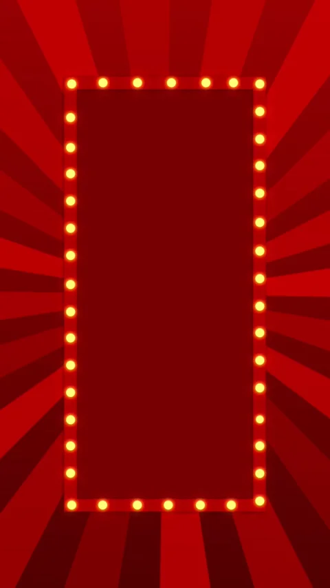 Red theater marquee frame glowing bulb lights, empty sign space, and dramatic st Stock Footage 340527261