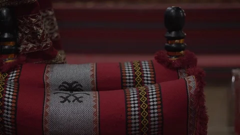 Red Theme Arabian Sadu Weaving Middle Eastern Traditional Rug Texture Stock Footage 126786143