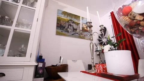 Red themed dinning area Stock Footage 104684872