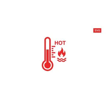 Red thermometer hot temperature icon with fire symbol Stock Illustration