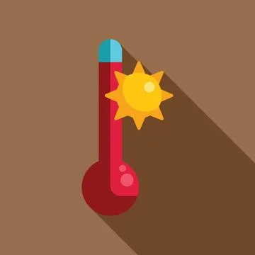 Red thermometer showing increasing temperature with sun and long shadow Stock Illustration