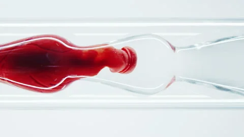 Red thick liquid in glass laboratory tube. Stock Footage 149176502