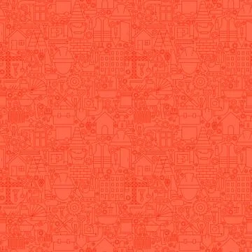 Red Thin Line Construction Seamless Pattern Stock Illustration