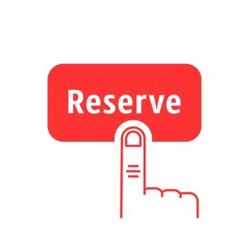 Red thin line finger presses on reserve button Stock Illustration