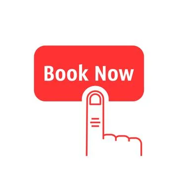 Red thin line finger presses on book now Stock Illustration